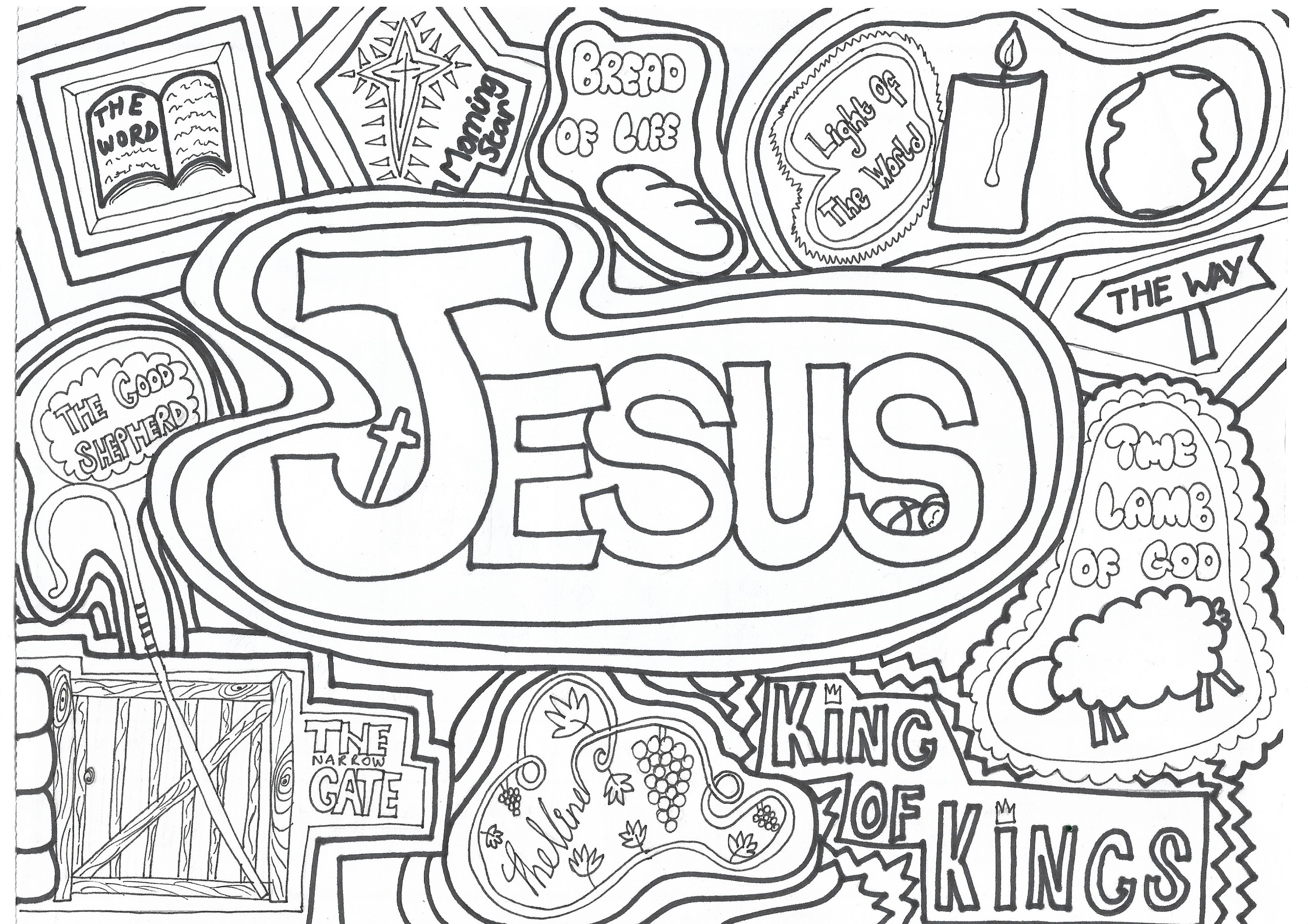 Jesus names colouring page jesus coloring pages names of jesus bible coloring pages