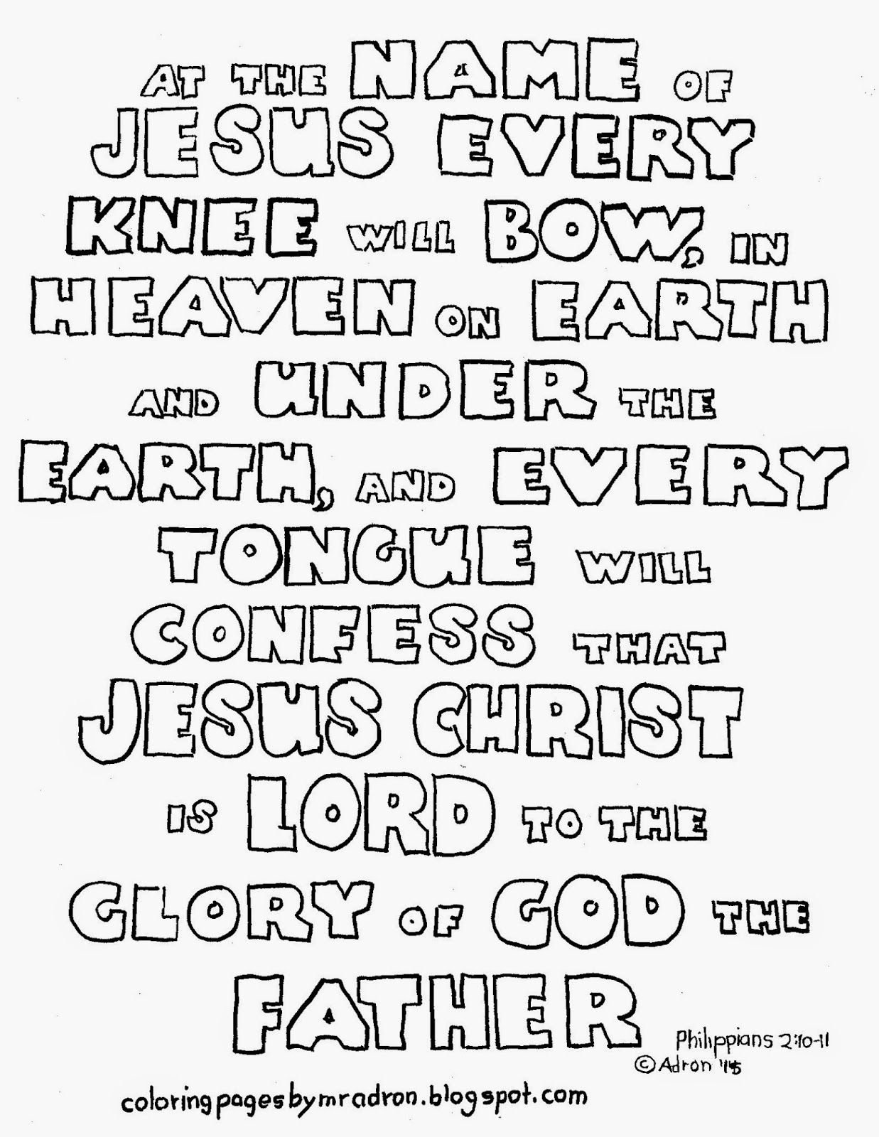 Coloring pages for kids by mr adron every knee will bow free coloring page philippians â jesus coloring pages name coloring pages bible verse coloring page