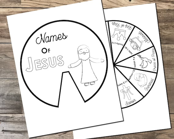 Names of jesus coloring wheel christmas advent printable bible activity memory game sunday school