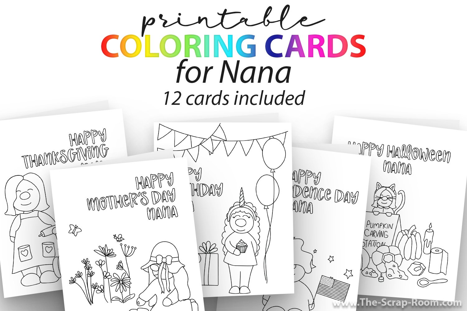 Printable coloring card bundle for nana