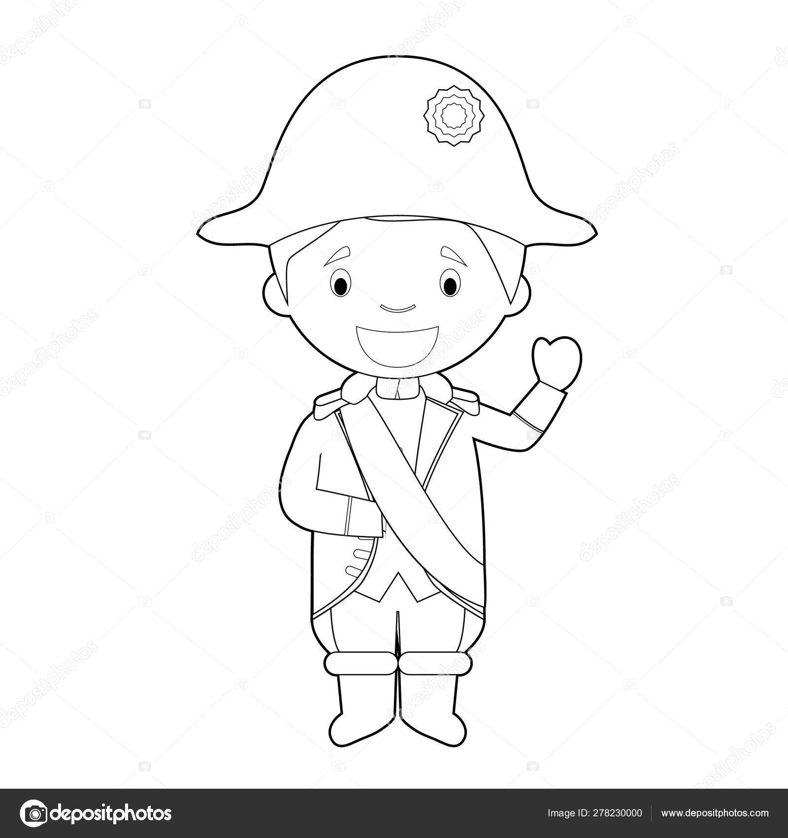 Easy coloring napoleon bonaparte cartoon character dressed traditional way vector stock vector by asantosg