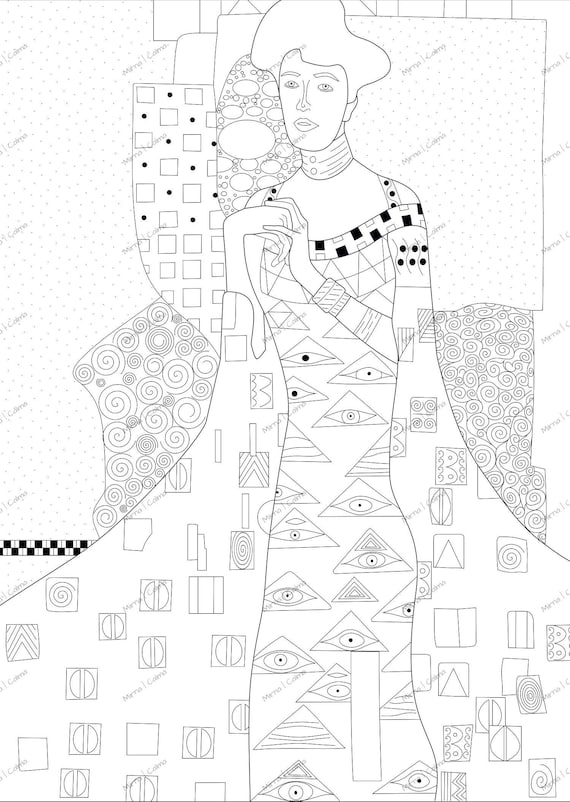 Coloring page based on gustav klimts famous portrait of adele bloch