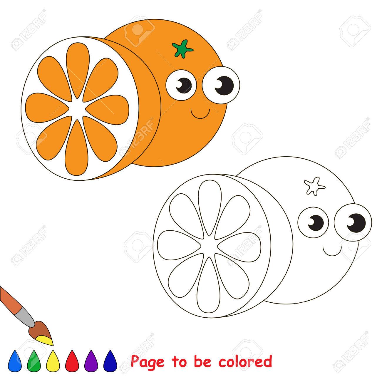 Funny orange to be colored coloring book to educate kids learn colors visual educational game easy kid gaming and primary education simple level of difficulty coloring pages royalty free svg cliparts vectors