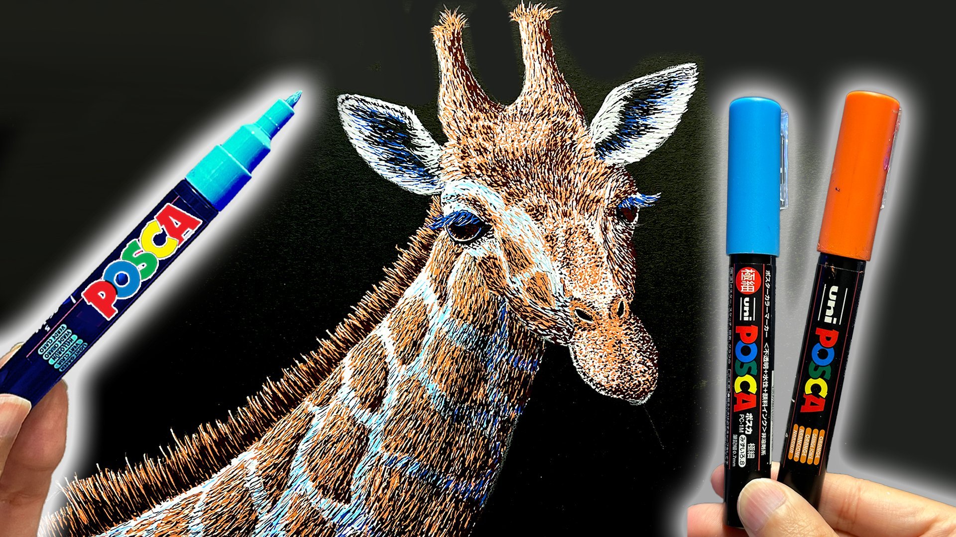 Animal drawing giraffe drawing with posca pens