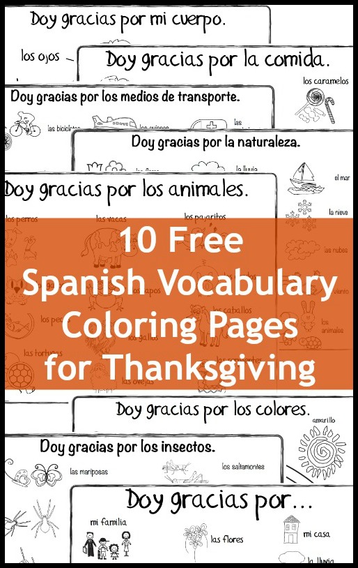 Spanish thanksgiving vocabulary coloring pages