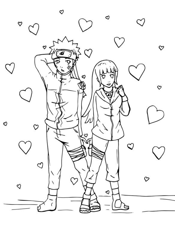 Naruto and hinata valentines day colouring page â whimsil publishing illustration