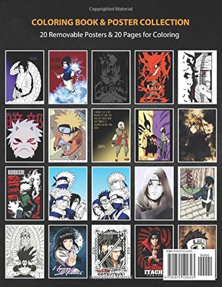 Coloring book poster collection naruto sasuke anime manga coloring narutons books