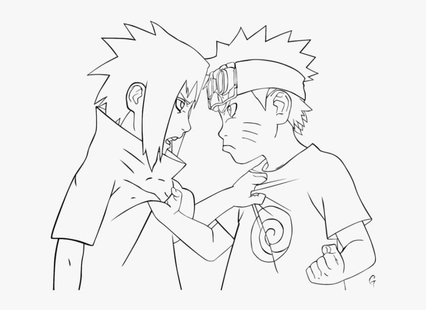 Little sasuke and naruto were arguing coloring page