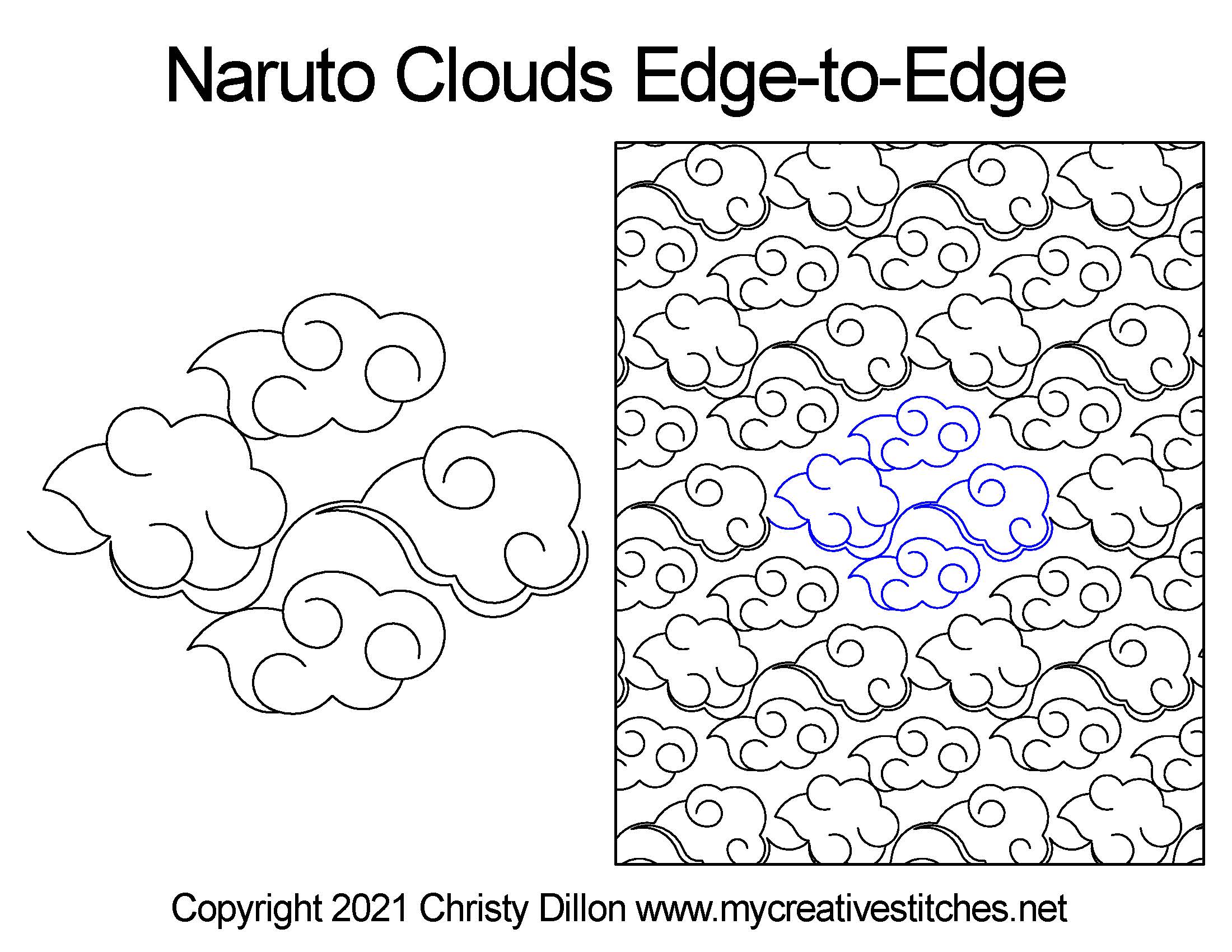 Computerized quilting pattern naruto clouds edge