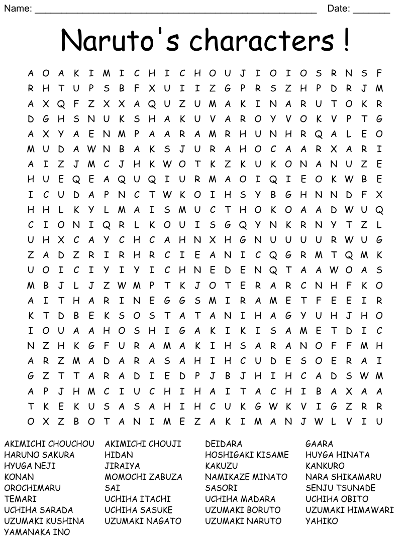 Narutos characters word search