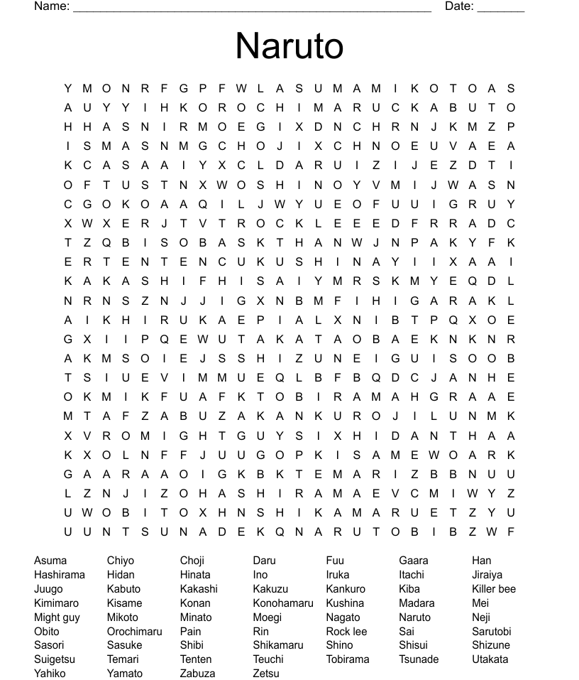 Naruto to boruto word search