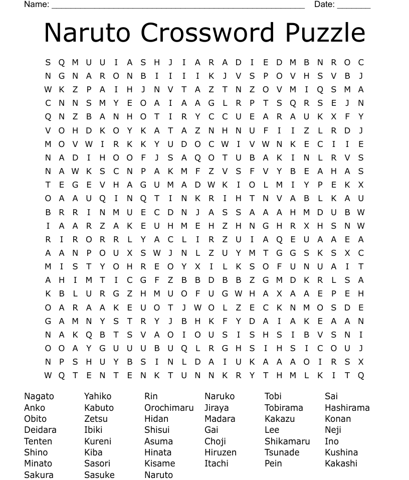 Naruto crossword puzzle word search