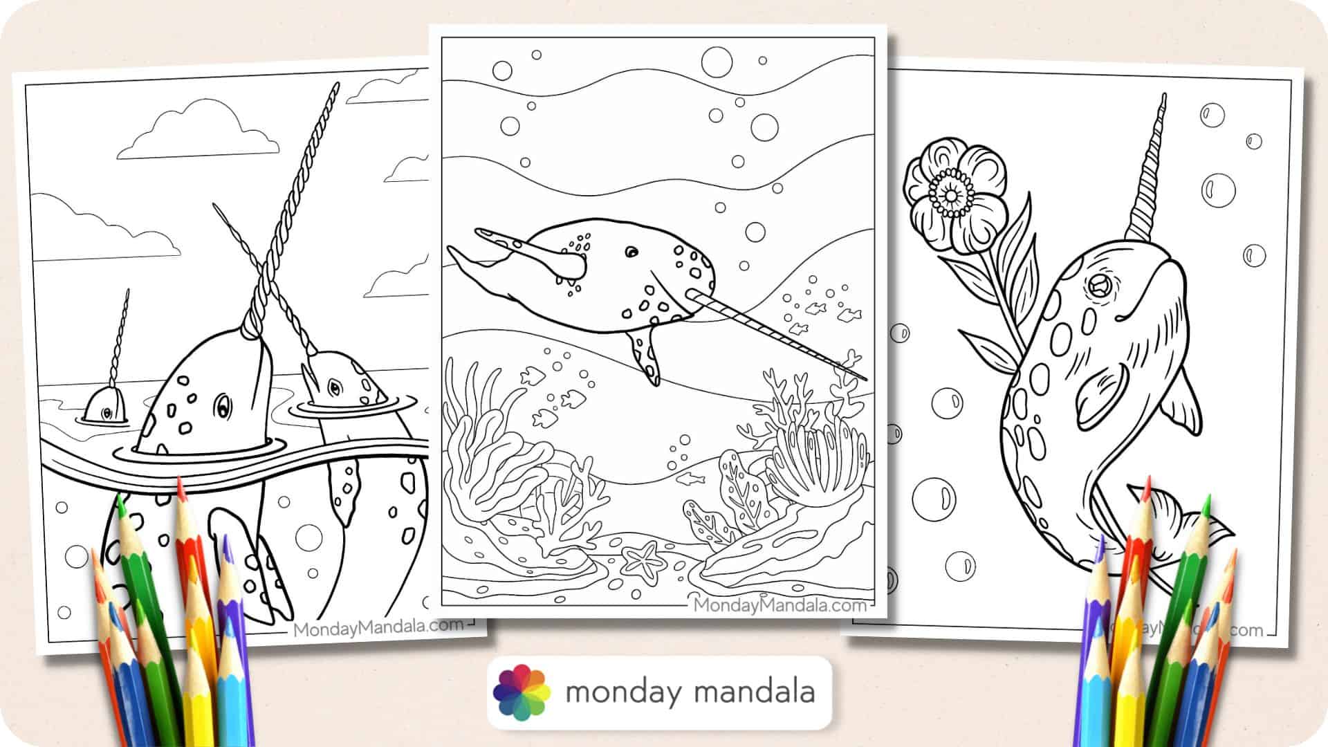 Narwhal coloring pages free pdf printables