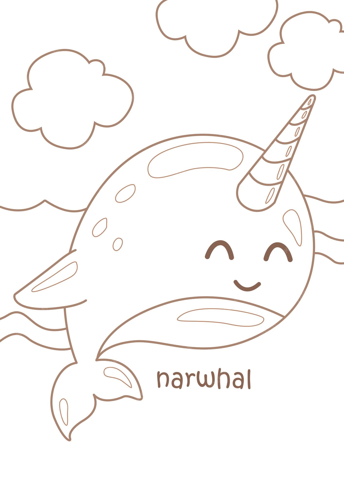 Premium vector alphabet n for narwhal vocabulary reading school coloring pages for kids and adult