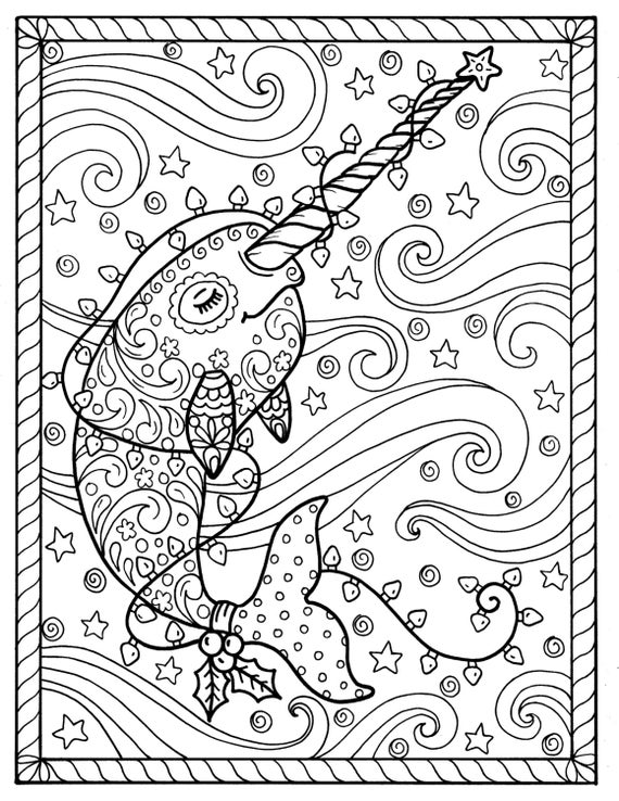 Narwhal christmas coloring pages adult coloring books digi stamp whales digital files jpg