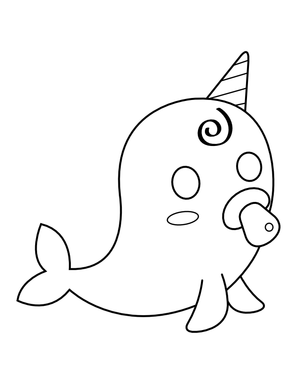 Printable baby narwhal coloring page