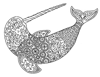 Narwhal zentangle coloring page by pamela kennedy tpt