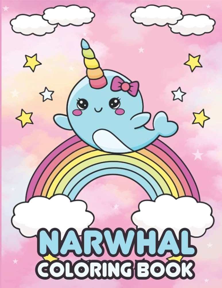 Narwhal coloring book adorable sea unicorn for kids publishing wandering books