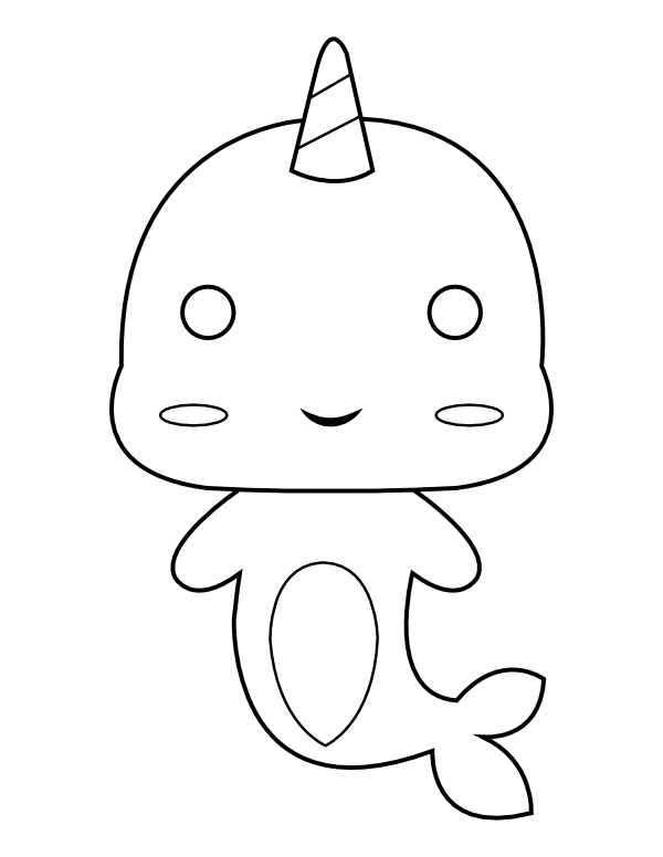 Printable kawaii narwhal coloring page