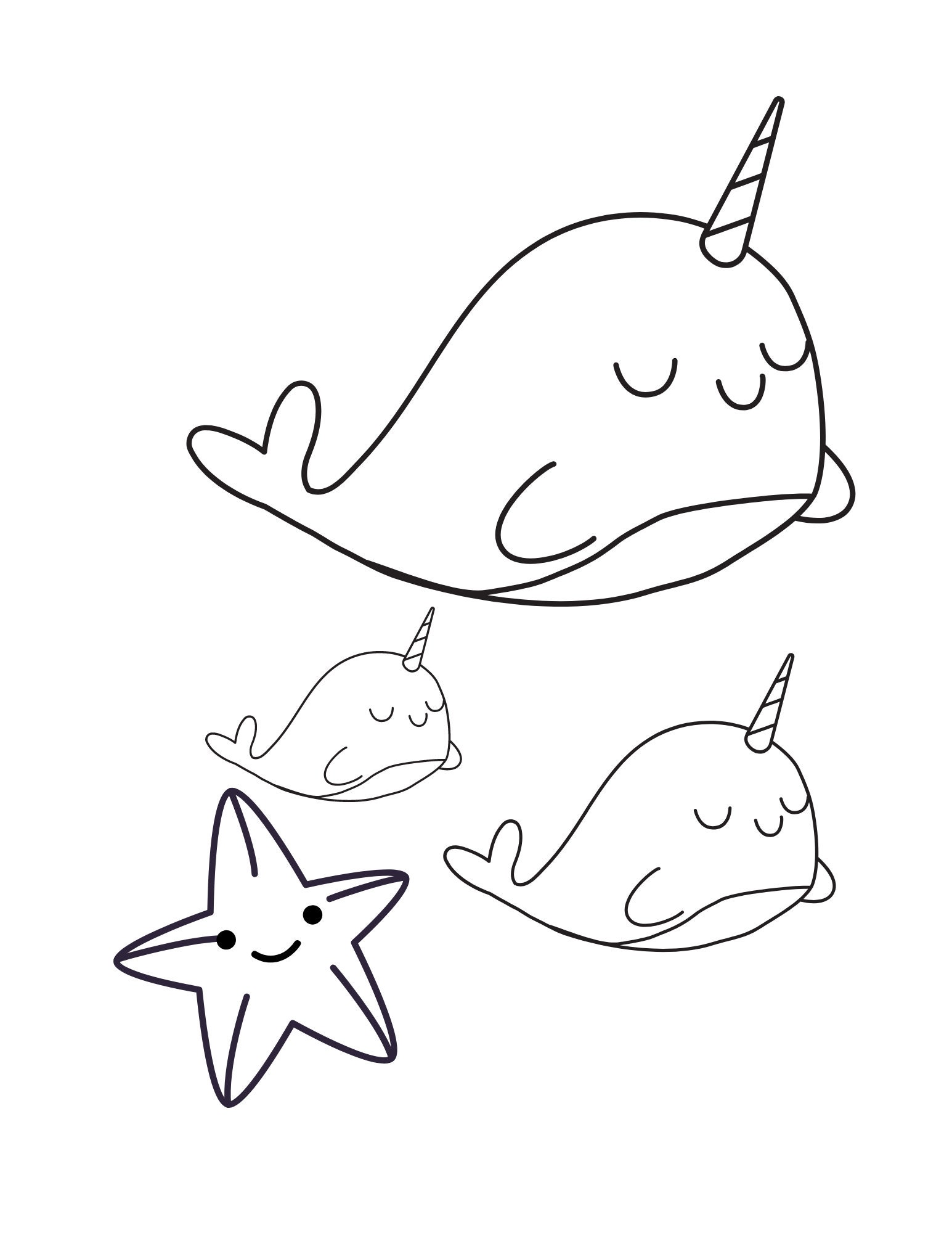 Narwhal coloring page instant download