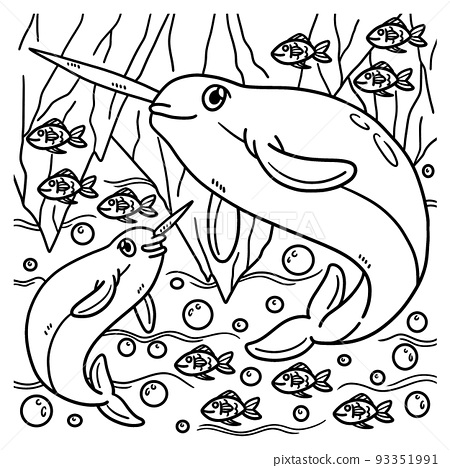 Narwhal coloring page for kids