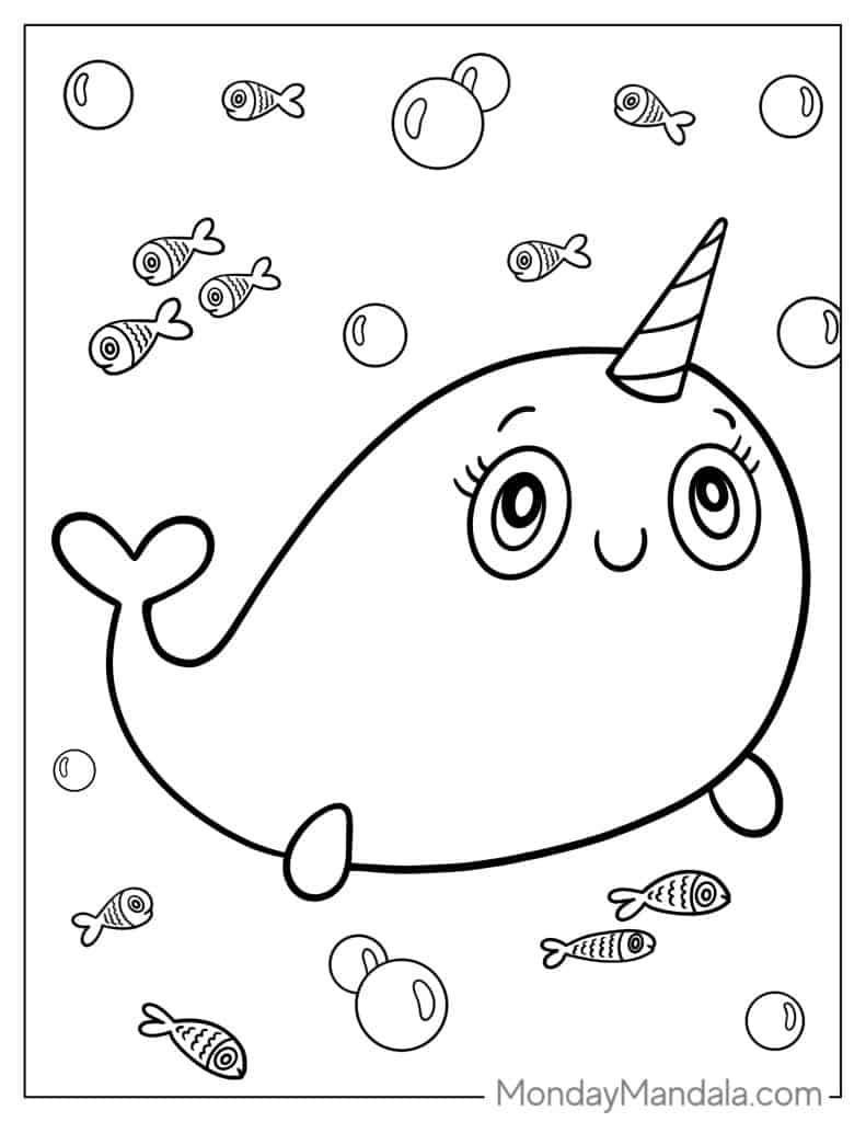 Narwhal coloring pages free pdf printables