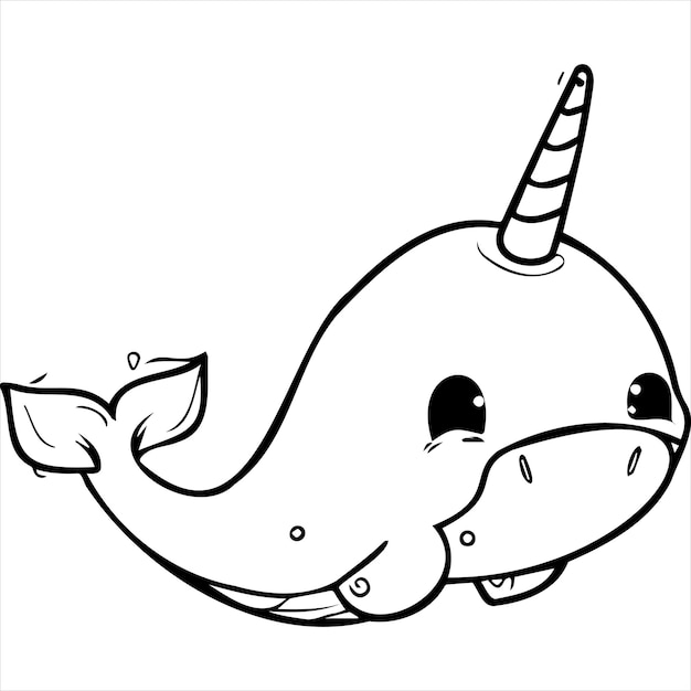 Premium vector kawaii narwhal coloring page