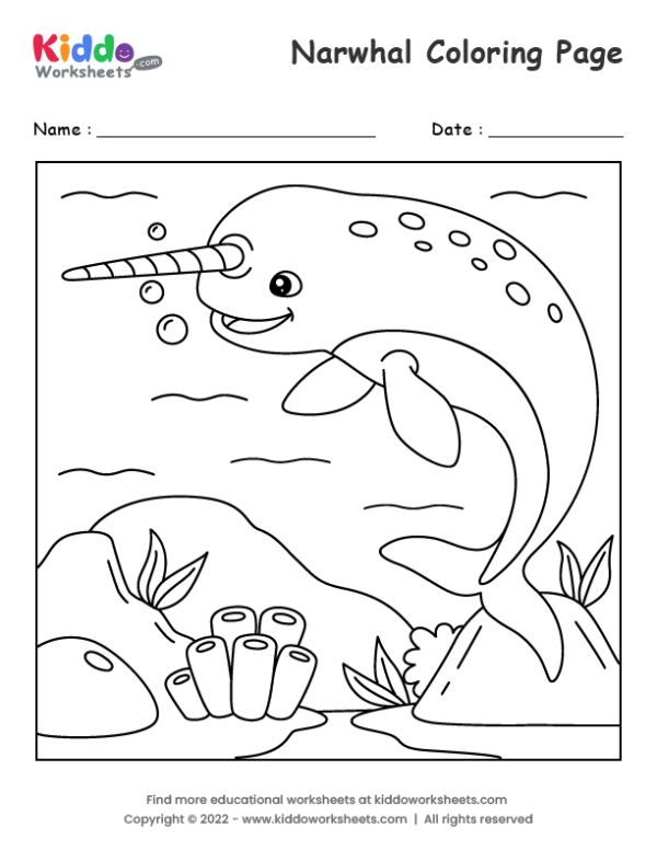 Free printable narwhal coloring page worksheet