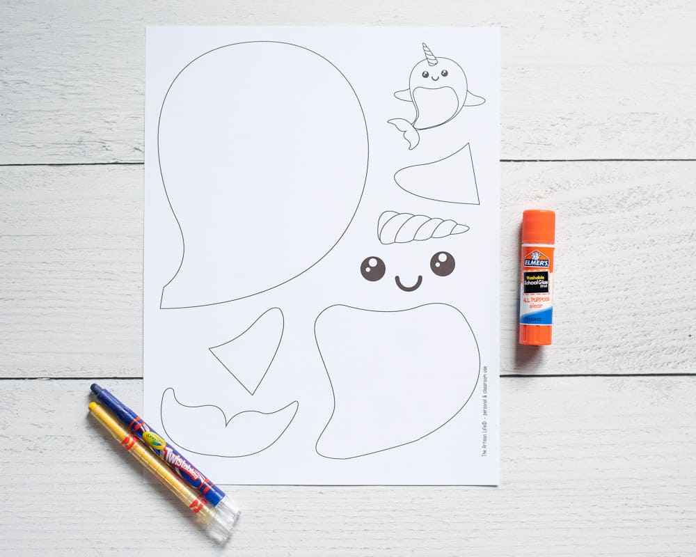 Free printable cut paste narwhal craft