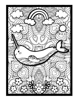 Narwhals mindfulness mandala coloring pages sea animals coloring printable pdf