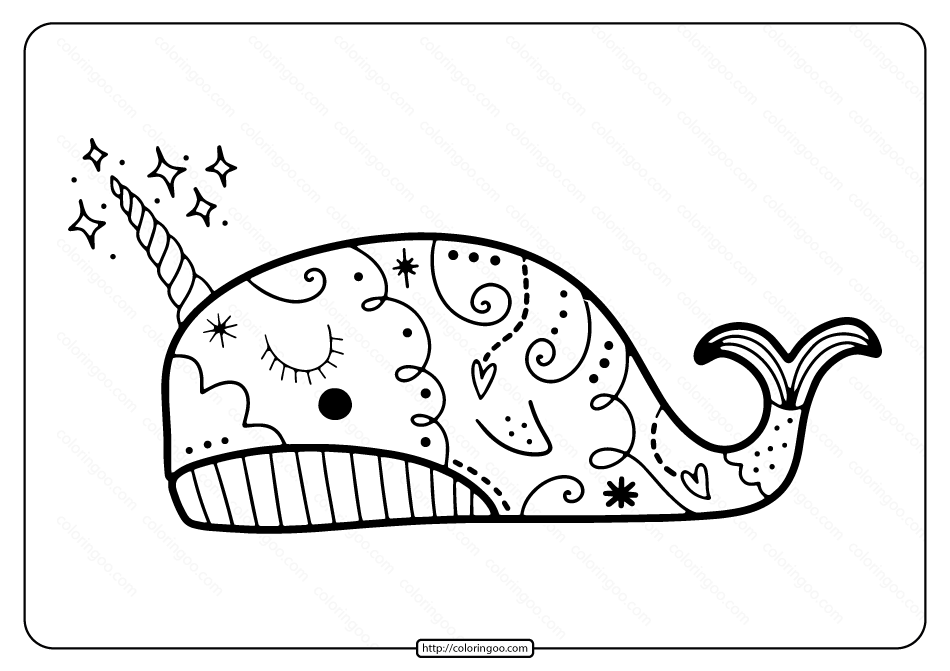 Free printable cute narwhal pdf coloring page coloring pages cute narwhal coloring pages for kids