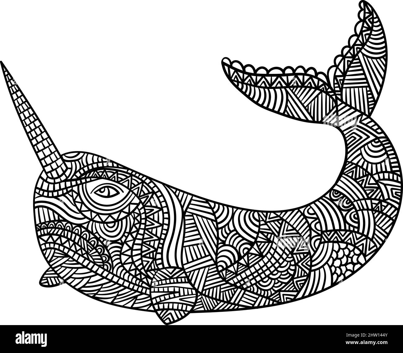 Narwhal mandala coloring pages for adults stock vector image art