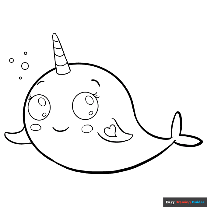 Cute narwhal coloring page easy drawing guides