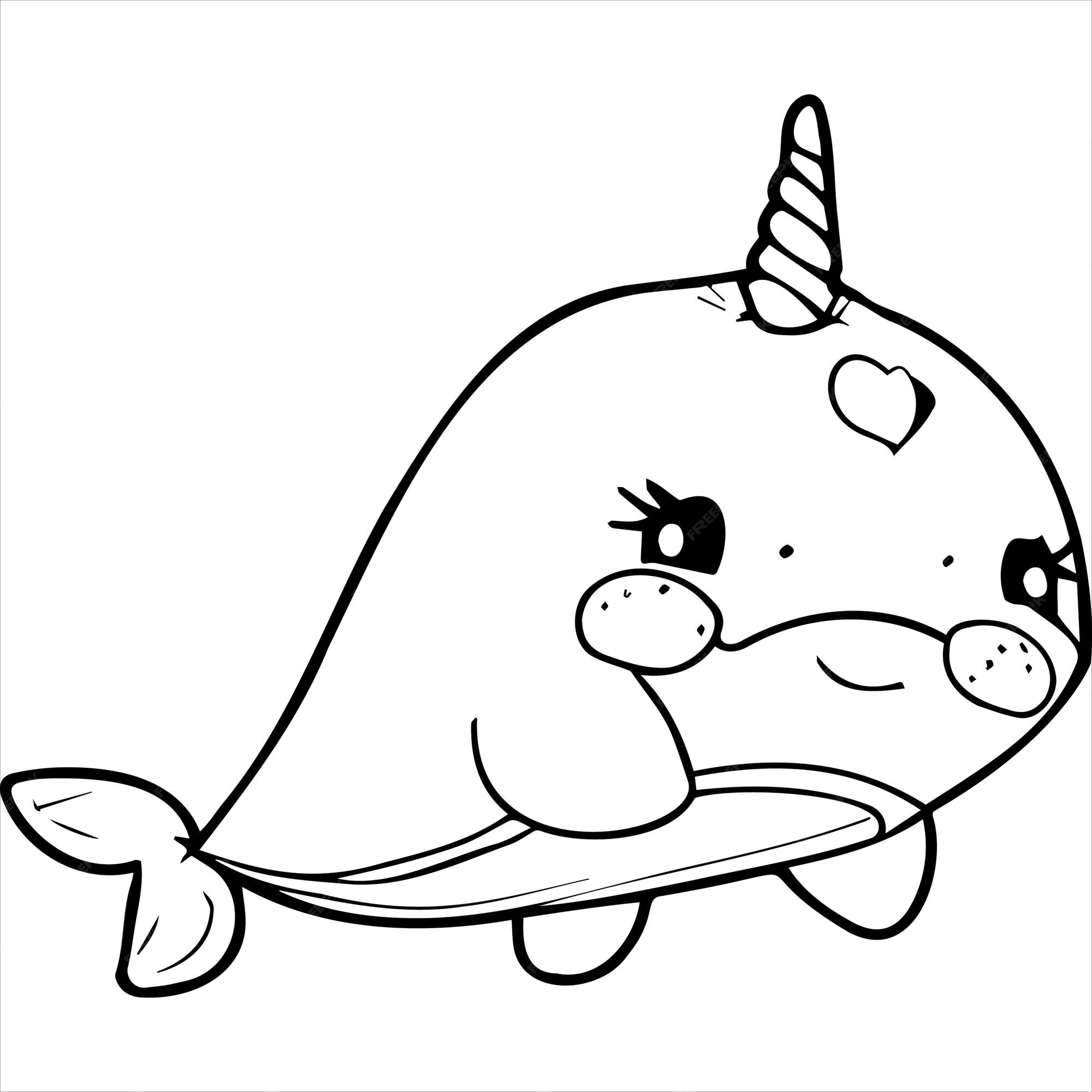 Premium vector kawaii narwhal coloring page