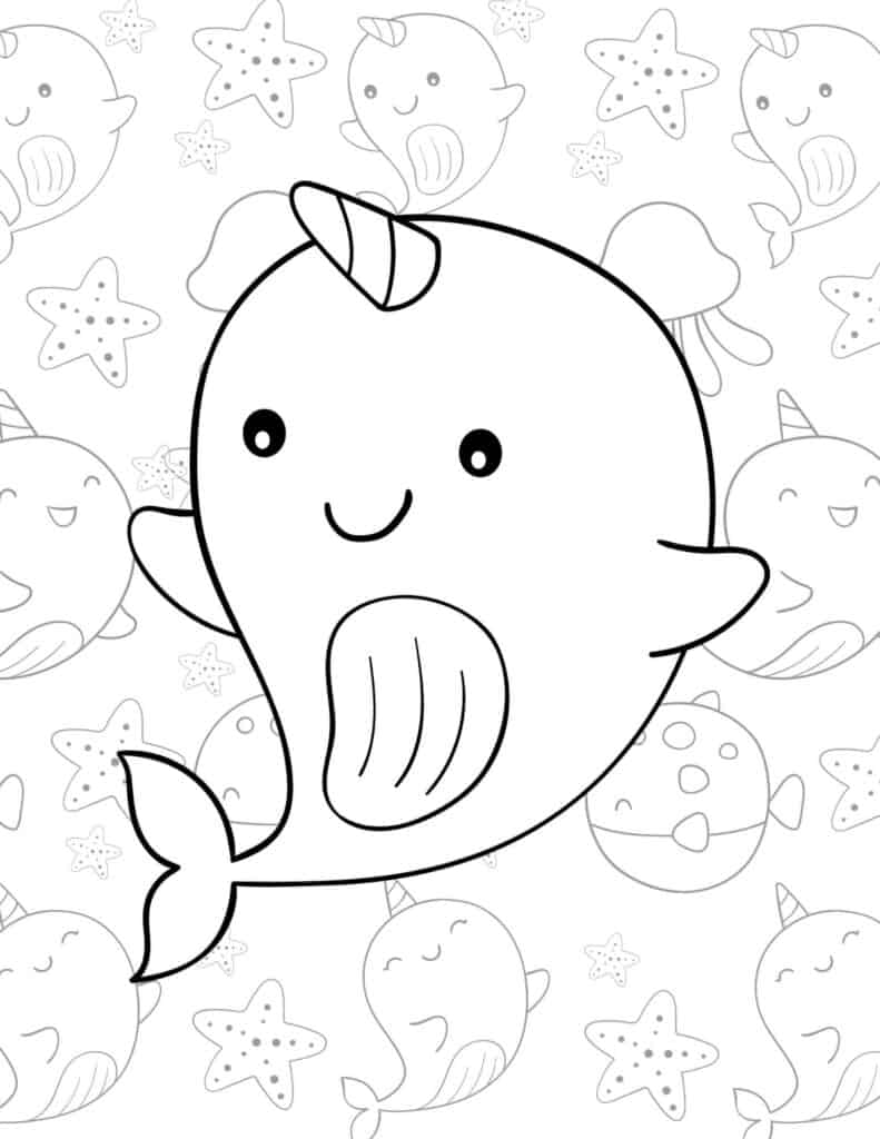 Cute narwhal coloring pages