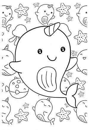 Free printable narwhal coloring pages for adults and kids