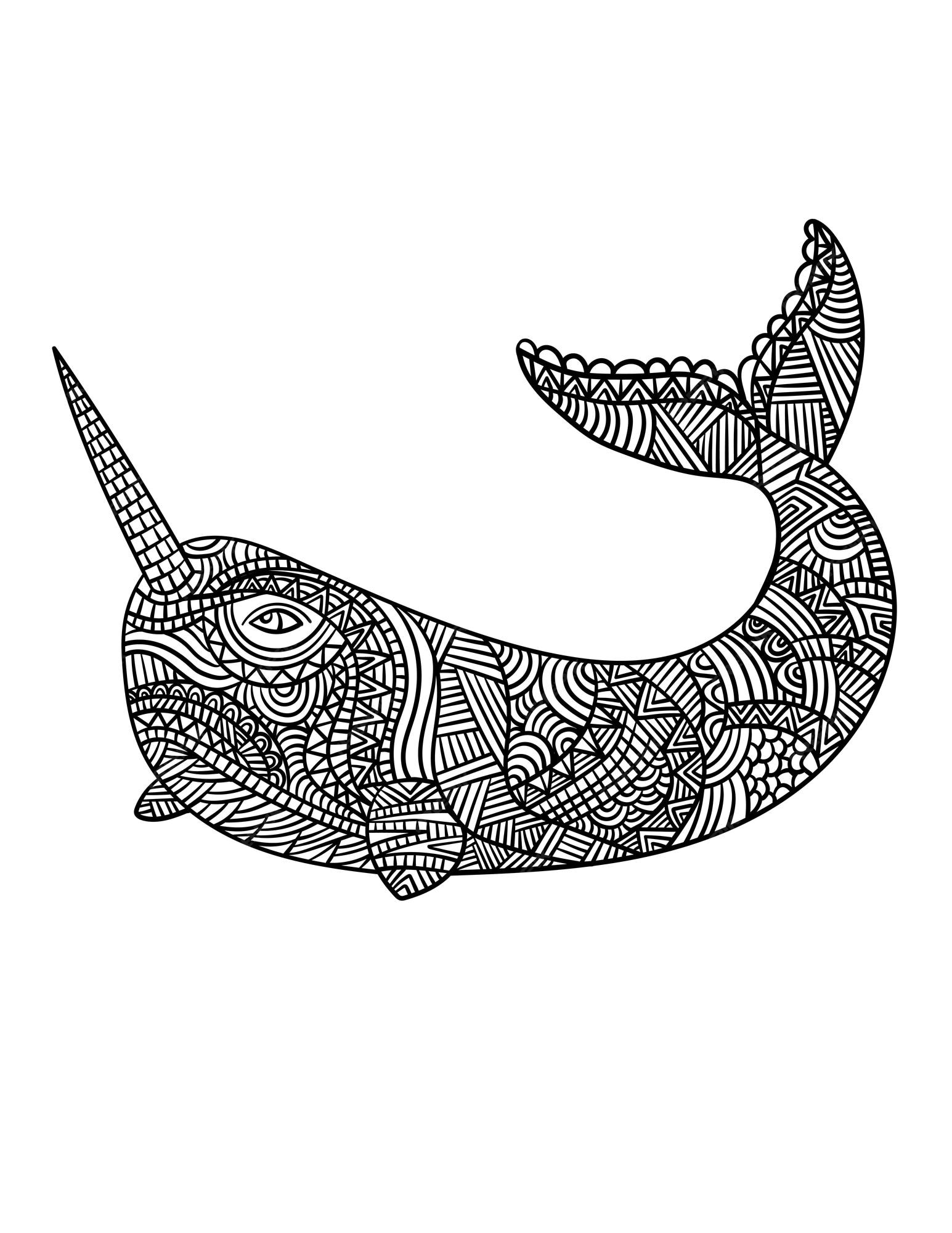 Premium vector narwhal mandala coloring pages for adults