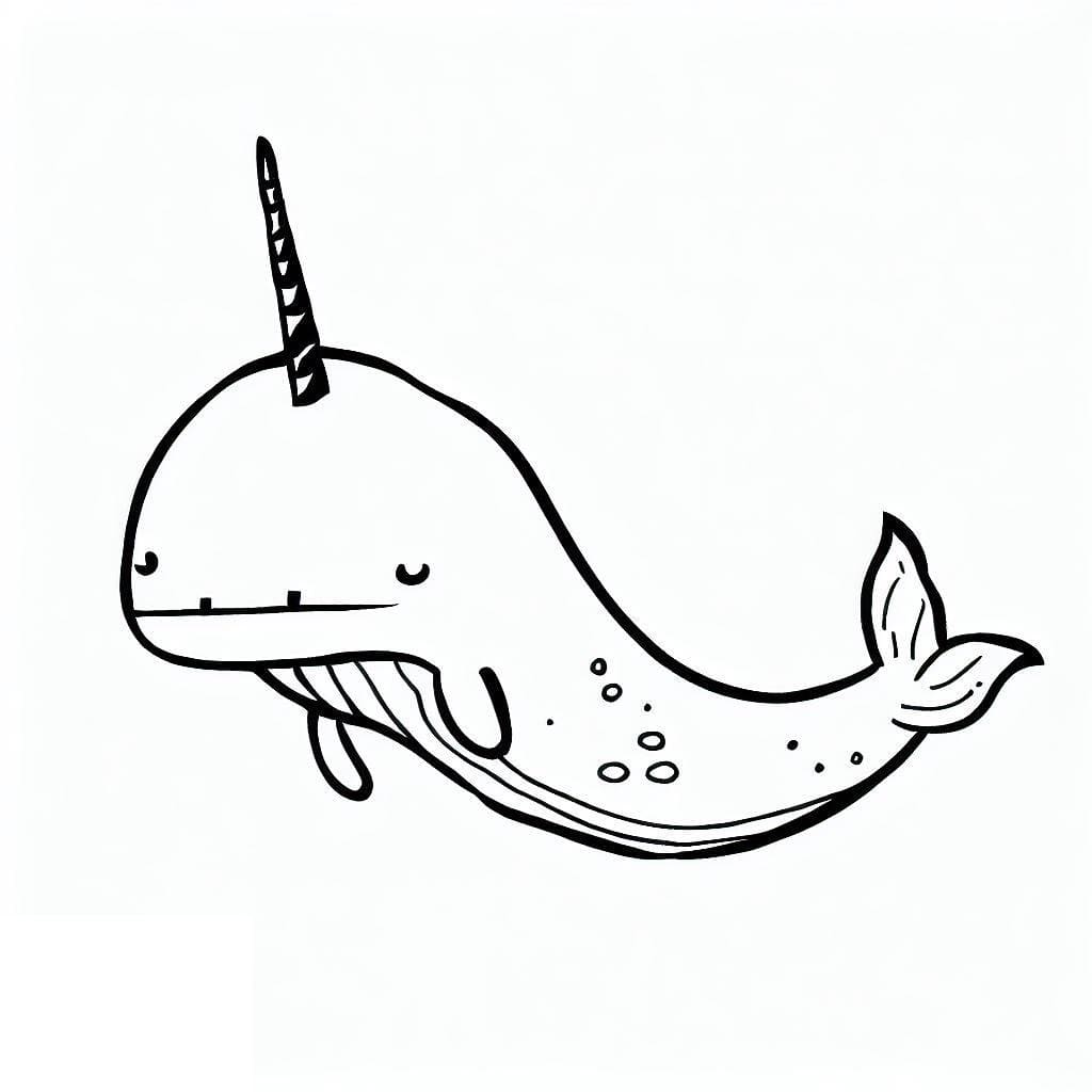 Funny narwhal coloring page