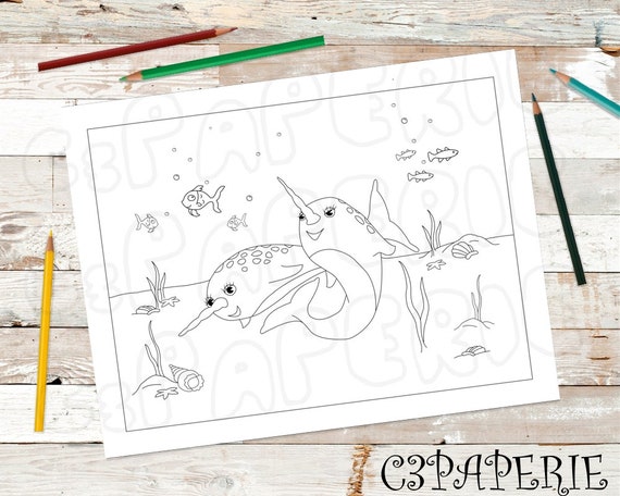 Narwhal coloring page narwhal svg coloring paper under the sea narwhal party unicorn of the sea birthday party page digital download