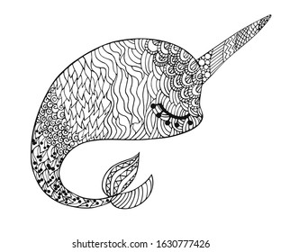 Narwhal hand drawing coloring kids adults stock vector royalty free