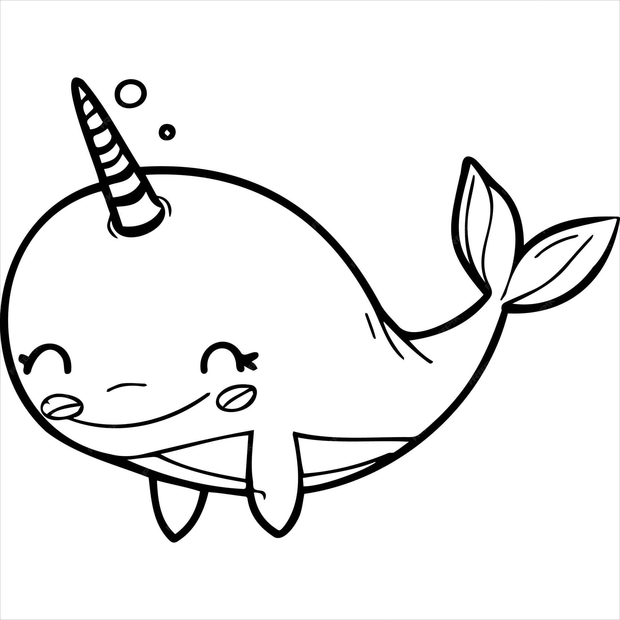 Premium vector kawaii narwhal coloring page