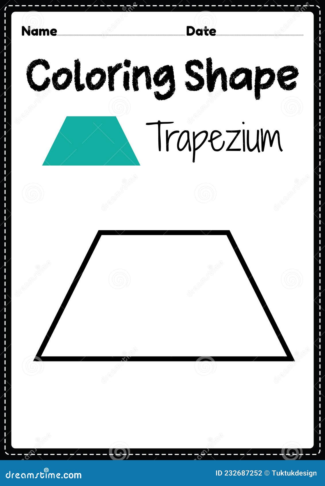 Trapezium coloring page for preschool kindergarten montessori kids to practice visual art drawing and coloring activities stock vector