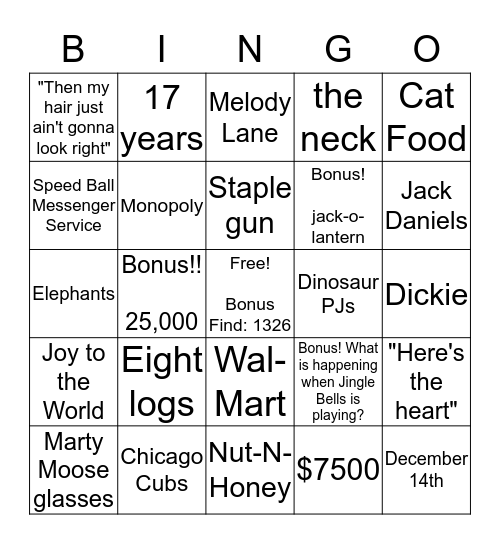 National lampoons christmas vacation bingo card