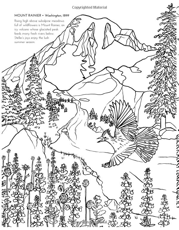 Explore the beauty of national parks with this coloring book