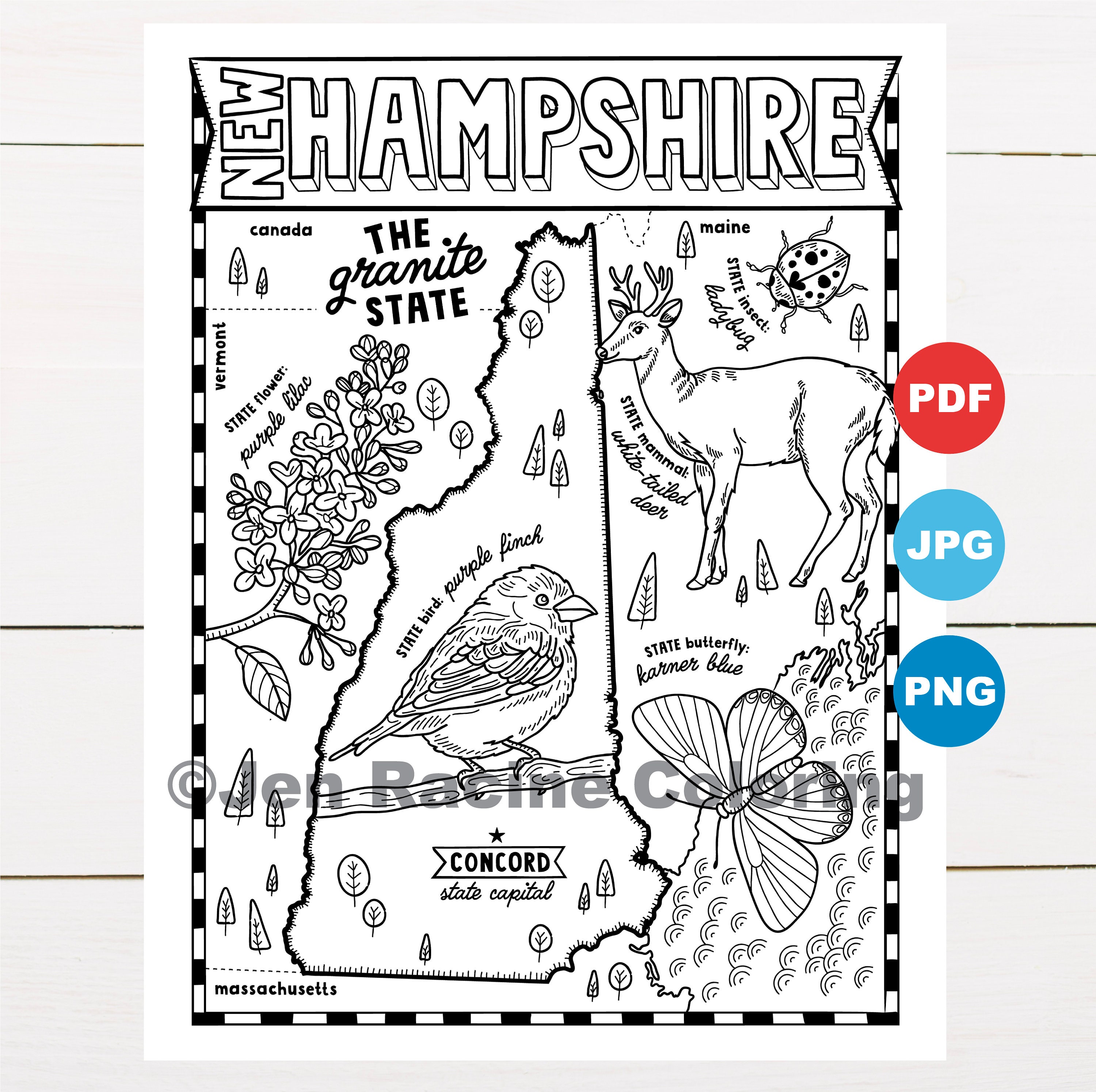 New hampshire coloring page united states state map wildlife state symbols flowers coloring pages download now