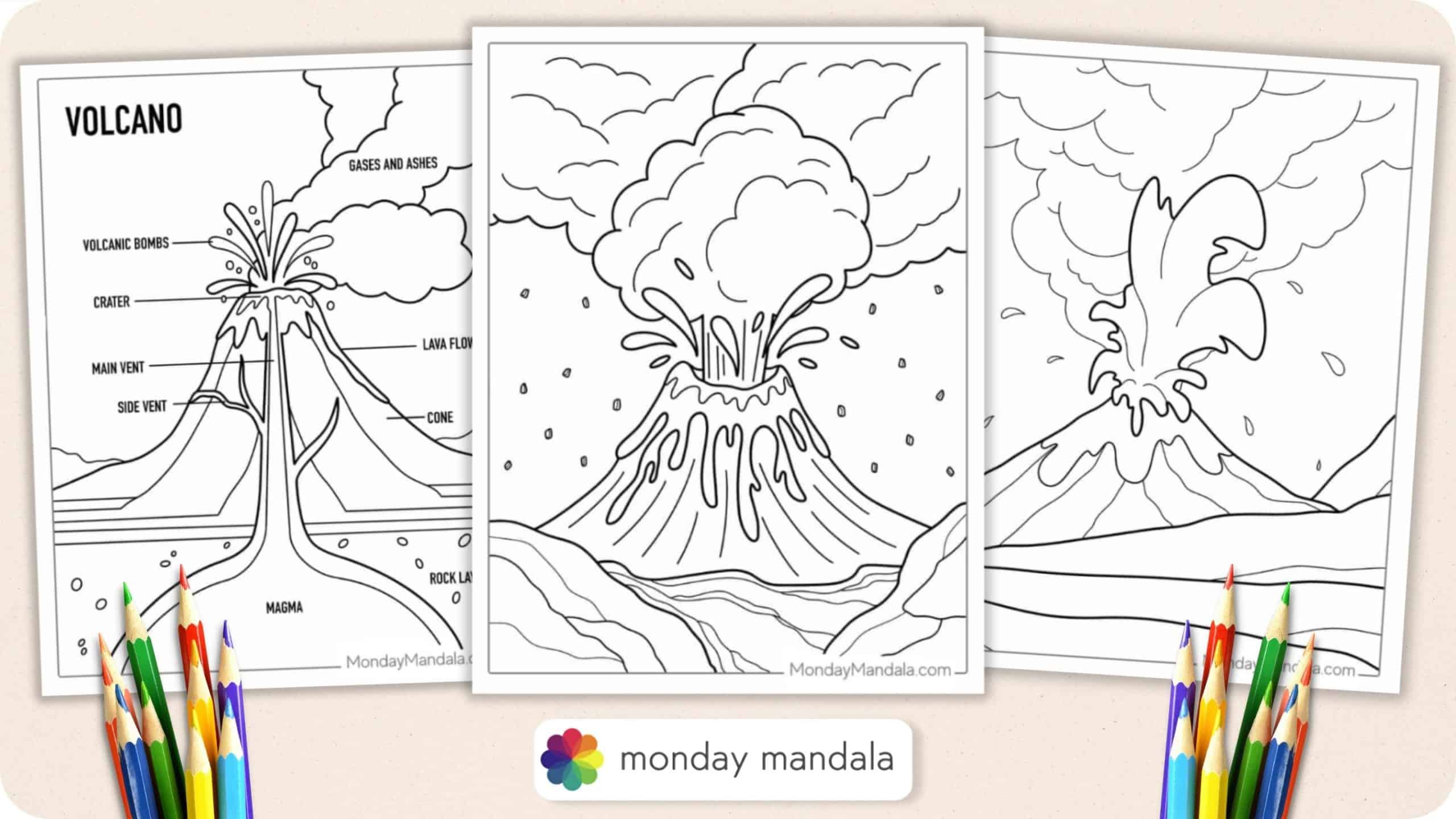 Volcano coloring pages free pdf printables