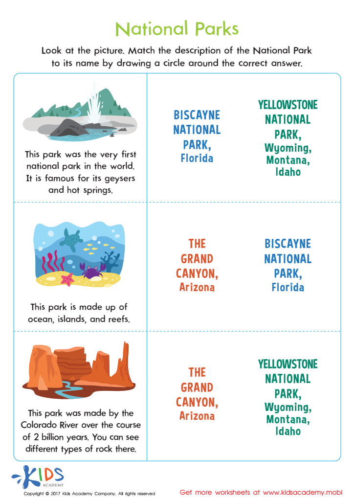 National parks printable free practical social studies worksheet for kids