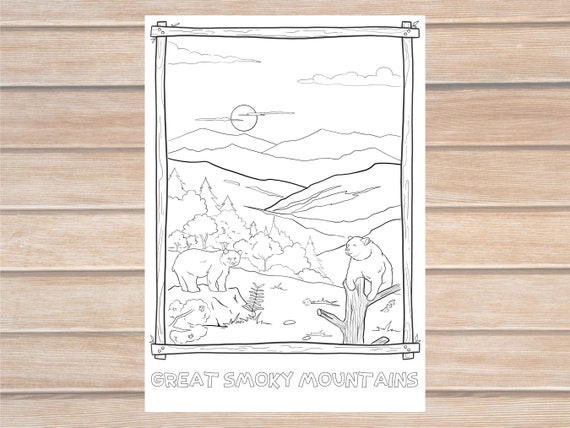 Great smoky mountains coloring page for adults and kids national park coloring page landscape art coloring printable pdf