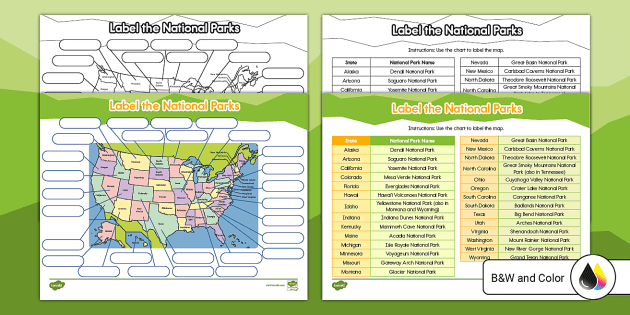 Labeling national parks list and map activity