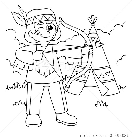 Native american holding a bow coloring page